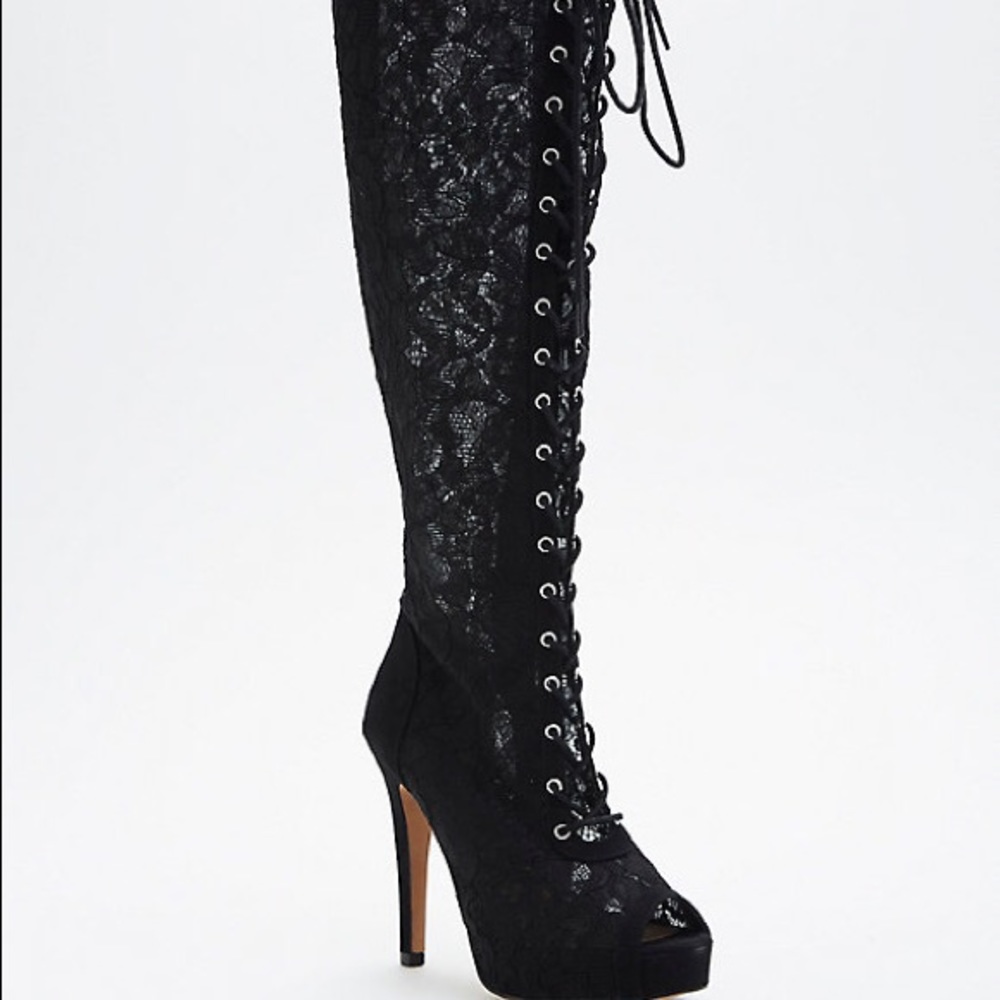 Never worn. Sexy lacy high heeled boots